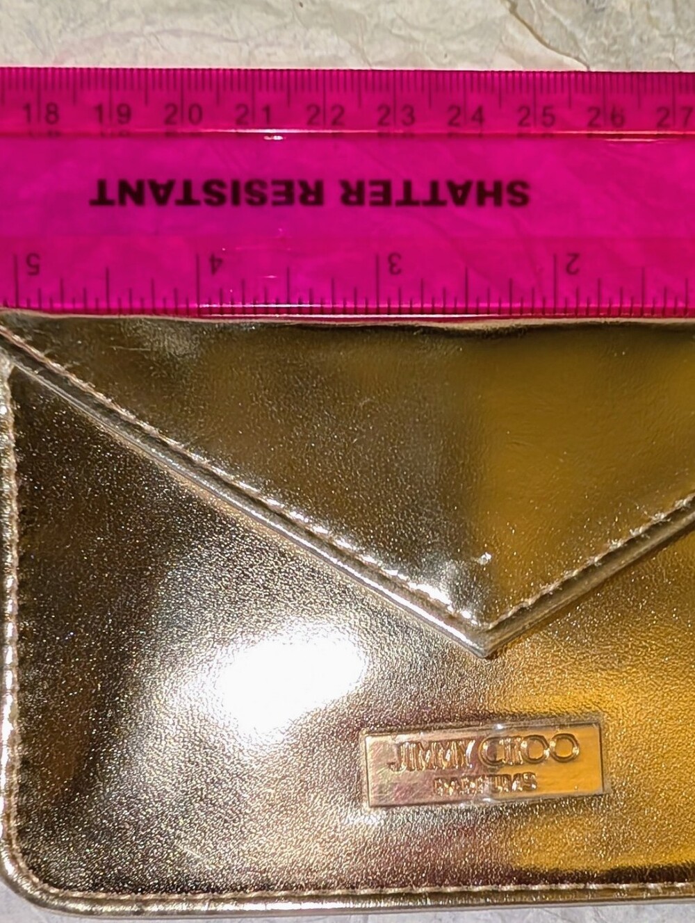 Authentic Jimmy Choo Parfum Metallic Gold Mini Envelope Card Holder Pouch Wallet - Picture 6 of 8
